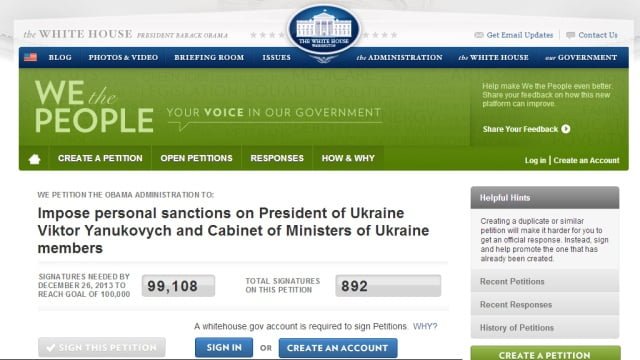 Петиция на сайте Белого дома в поддержку украинских силовиков набрала 100 тыс. подписей