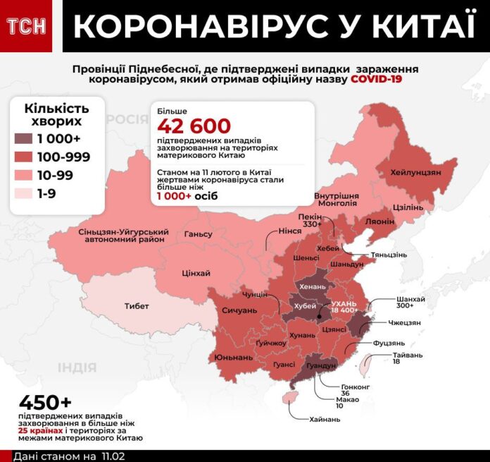 коронавірус у світі, дані на 11 лютого інфографіка